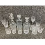 Cut glass decanters and claret jug one by Stuart together with various drinking glasses