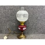 Vintage Converted electric table lamp (now in the style of an oil lamp) with nicely etched glass