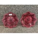 A pair of Victorian cranberry glass plates 22cm diameter
