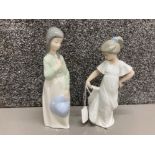 Two Nao by Lladro figures girl holding blue hat and another