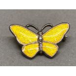 Volmer Bahner sterling silver and yellow enamel butterfly brooch 1962-1987 Denmark 1.9g gross