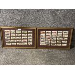 Framed cigarette cards depicting vintage cars