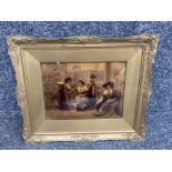 A Victorian crystoleum depicting ladies on a terrace 18.5 x 23.5cm