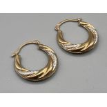 9ct gold fancy twist hoop earrings. 1g