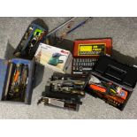 Box of miscellaneous tools including 39 piece combination socket set, palm detail Sander, tool boxes