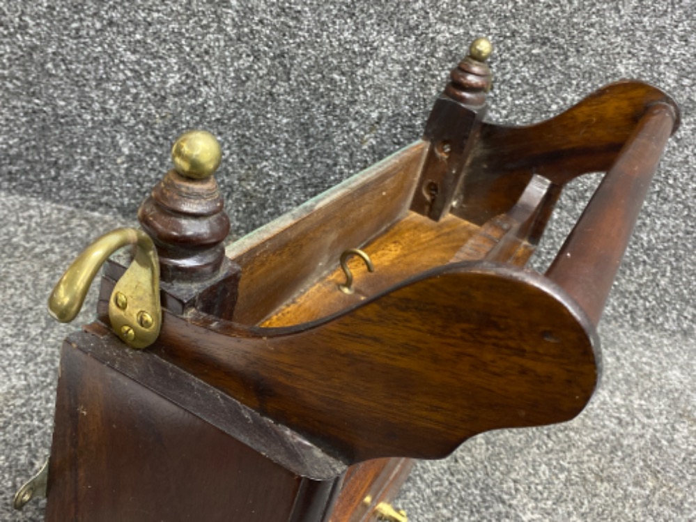 Mahogany wall shelf fitted with 2 drawers & twin brass coat hooks - Image 2 of 2