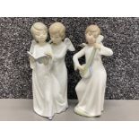 2x Nao by Lladro figures - angel pair with book & angel playing the banjo