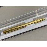 Parker Sonnet series ball point pen, golden coloured with blue ink, new with original case