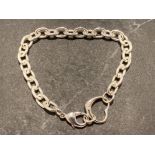 Sterling silver chain link bracelet with heart shaped attachment, 20.1g