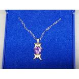 9ct yellow gold mam necklace with Amethyst centre stone, 1.2g gross weight