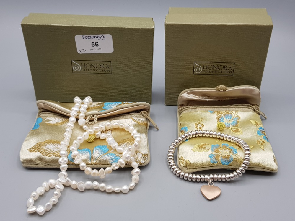 Honora collection pearl necklace and bracelet and another bracelet all boxed