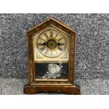 Vintage Pioneer made mahogany mantle clock, with key & pendulum