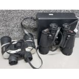 Two pairs of binoculars by Tasco 10 x 50 cased and Tobishika