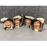 4 Royal Doulton miniature character jugs (4 musketeers) includes D’Artagnan, Porthos, Aramis, Athos