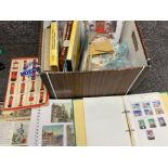 Box of miscellaneous loose stamps & stamp albums also includes postcards etc