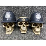 3x novelty skull ornaments includes 2x Policemen & 1x pirate