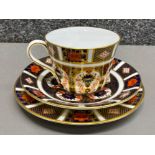 Royal Crown Derby old imari patterned breakfast cup, saucer & plate trio set