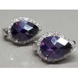 Pair of Silver & Amethyst earrings surrounded by CZ stones, 10.7g gross