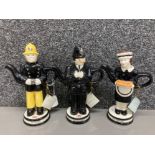 Three limited edition novelty teapots by Tony Carter The Fireman, The Policeman and The Waitress