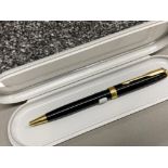 Parker ball point pen (Sonnet series) in bright black with fine nib, blue ink with gift box, New