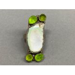 Silver, Geode & Peridot ring, size P