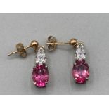 A pair of 9ct yellow gold white and pink stone drop earrings 3.2g gross