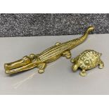 Vintage brass Tortoise trinket & brass Crocodile nutcracker