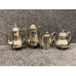 11 pieces of silver plated ware mainly tea pots, also includes 2 trays