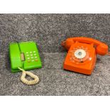 2 vintage telephones one green telephone by Ferguson in working order and a french orange phone