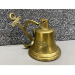 Antique brass bell marked 1827 with ship anchor wall fitting