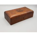 Superb hard wood desk top regimental cigarette box with Royal initial and crown