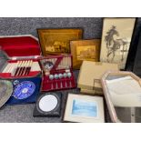 Mixed lot comprising of part cutlery sets, 2x carpentry pictures, Royal Doulton “Australian