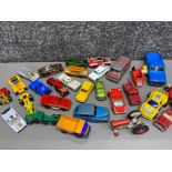 Box containing a variety of vintage & older diecast vehicles including Corgi, Matchbox & Dinky van