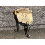 Real tree trunk occasional table on metal tri-foot supports