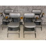 Set of 4 metal framed & metal studded Industrial style chairs, with leather seat pads & back rests
