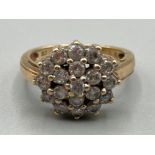 9ct gold and CZ cluster ring size L 4.1g gross