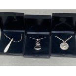 3 silver 925 chains & pendants including graduating hoops, St. Christopher & enamelled drop pendant,