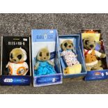 4 limited edition Meerkat soft toys in original display boxes including frozen & Star Wars