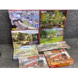 Total of 8 vintage jigsaws including 2x Nostalgia steam engines