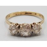 9ct gold and CZ three stone ring size P 2.1g gross