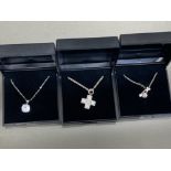 3 silver 925 chains & CZ pendants includes cross, solitaire & two stone, 10.9g