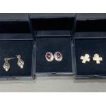 3 pairs of silver 925 earrings includes cross, Celtic & red stone, all boxed