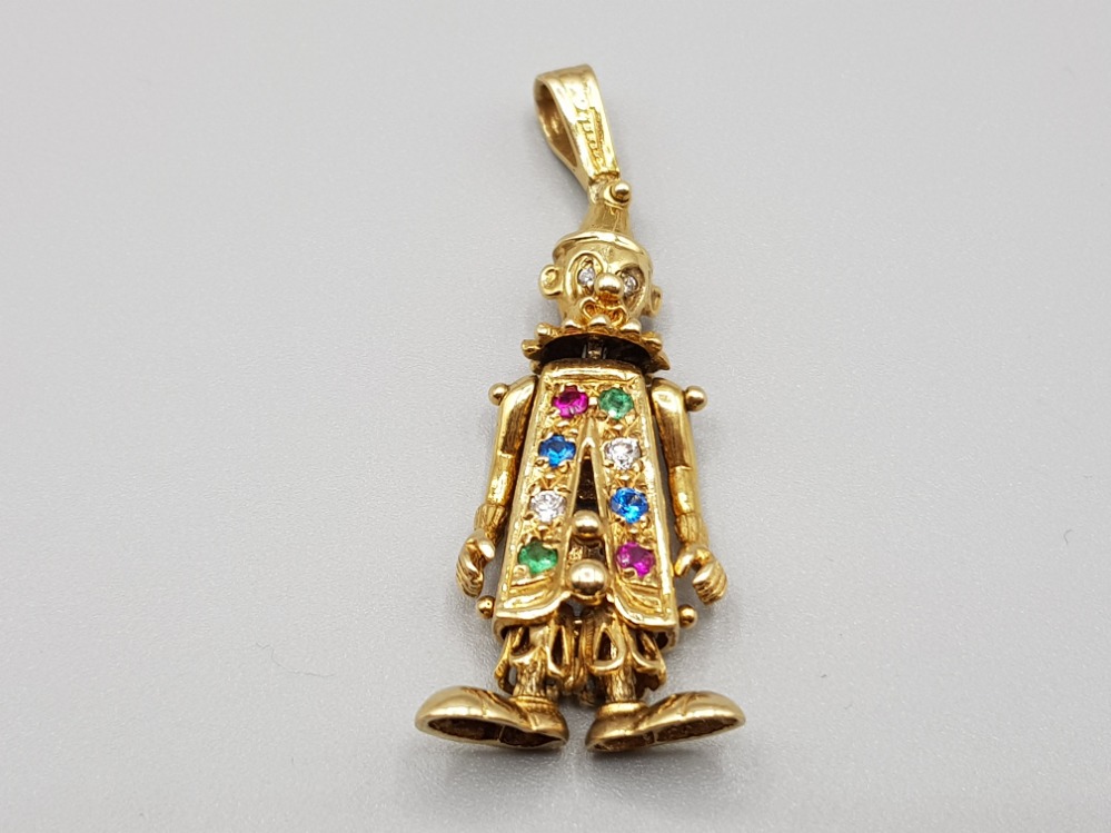 9ct gold gem set articulated clown pendant 8.5g gross