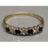 9ct yellow gold sapphire & CZ ring, 1.2g, size M1/2