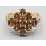 9ct gold and pale brown stone ring size P 3.2g gross