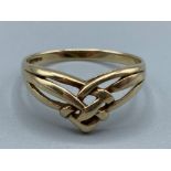 9ct yellow gold fancy wishbone ring, size S - 2g