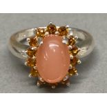 Silver sunstone and citrine cluster ring S 4.6g gross