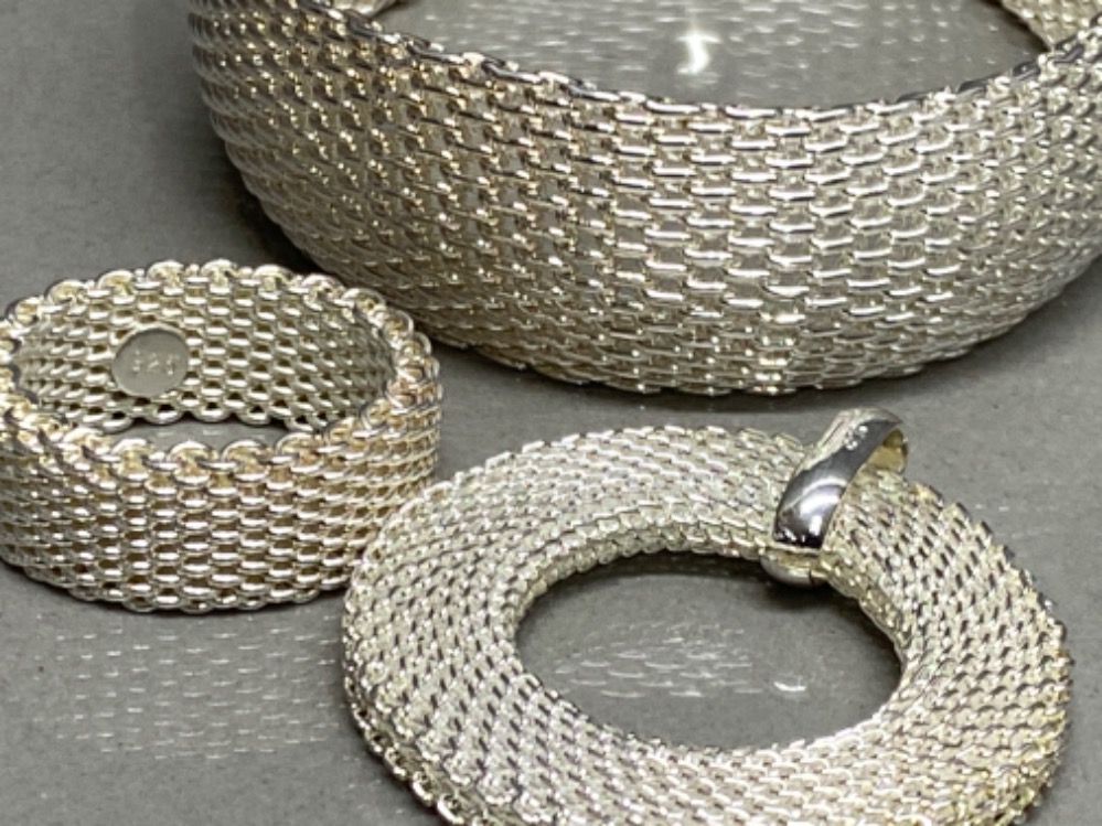 Silver 925 bangle, ring & pendant - matching 3 piece set 53.7g - Bild 2 aus 2