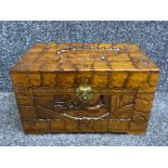 Heavily carved oriental style jewellery box with brass lock fitting 30x18cm