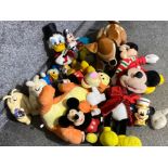 Large quantity of Walt Disney soft toys including Bambi, Micky mouse, tiger etc